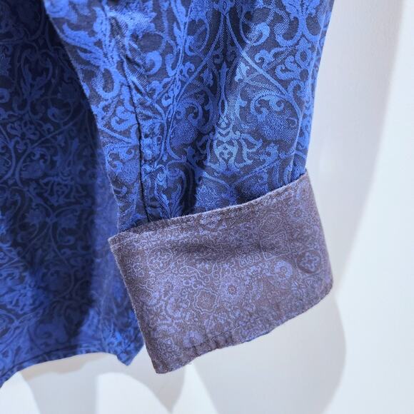 Robert Graham Mens Blue Paisley Floral Button Up Dress Shirt Size 3XLT Preppy - Picture 3 of 11